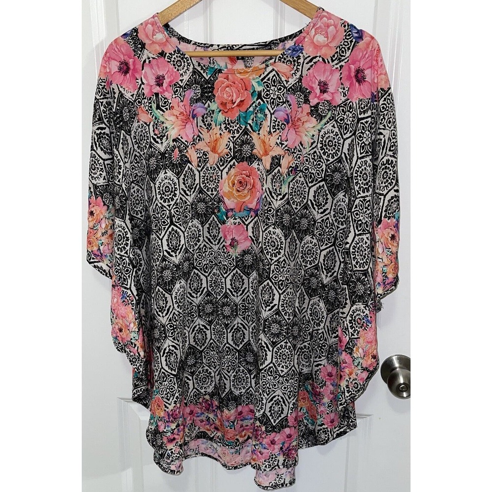 Tolani Collection Women's Caftan Tunic Top Kimono Multicolor Blouse Size Medium